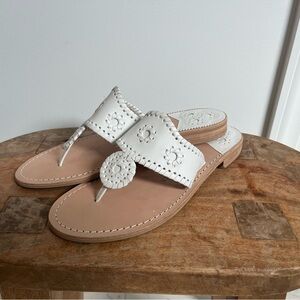 Jack Rogers White and Tan Sandals with Signature Whipstitch